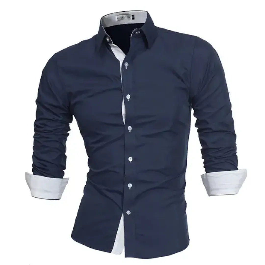Chemise Slim Fit Homme Élégante – Blanc et Noir Contrasté