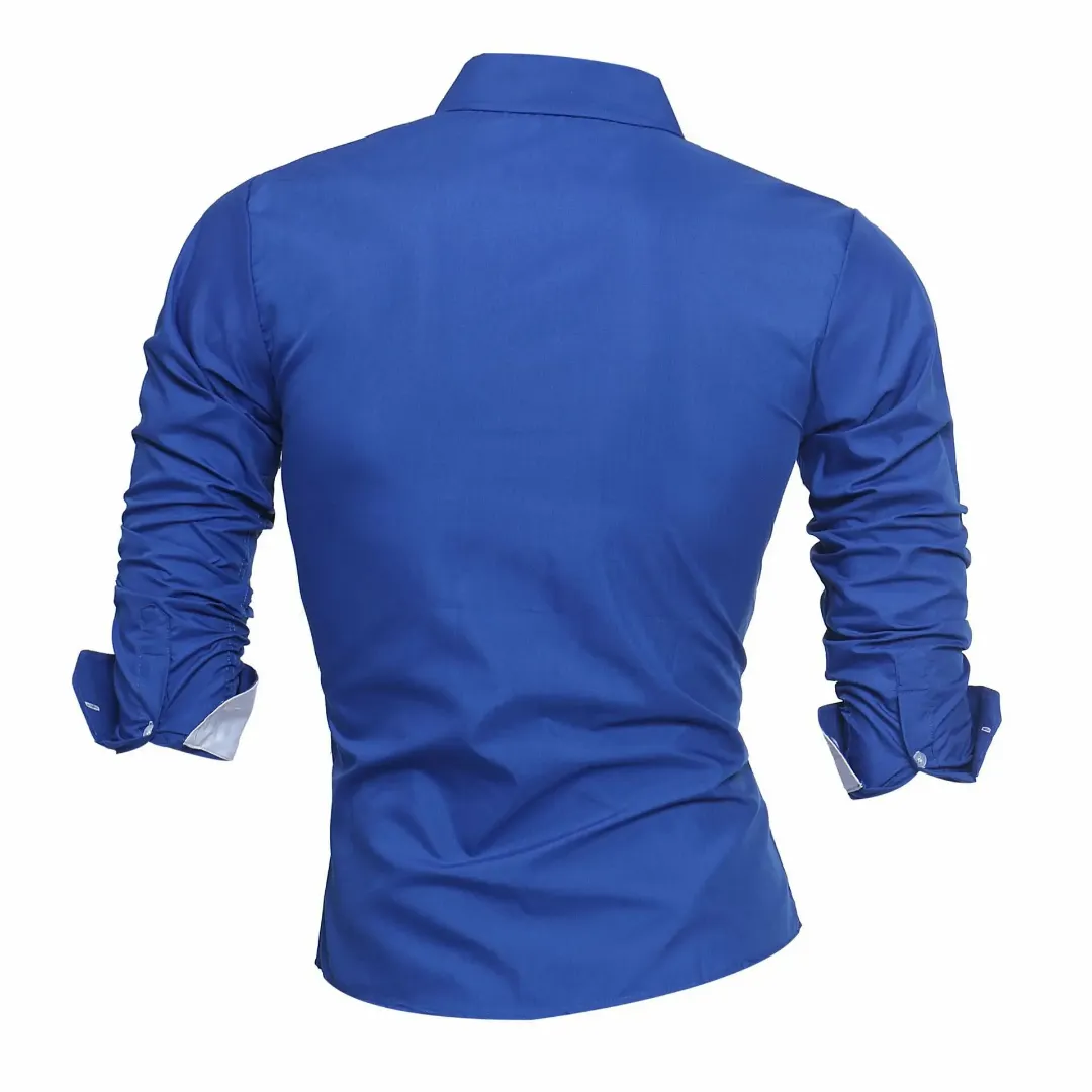 Chemise Slim Fit Homme Élégante – Blanc et Noir Contrasté