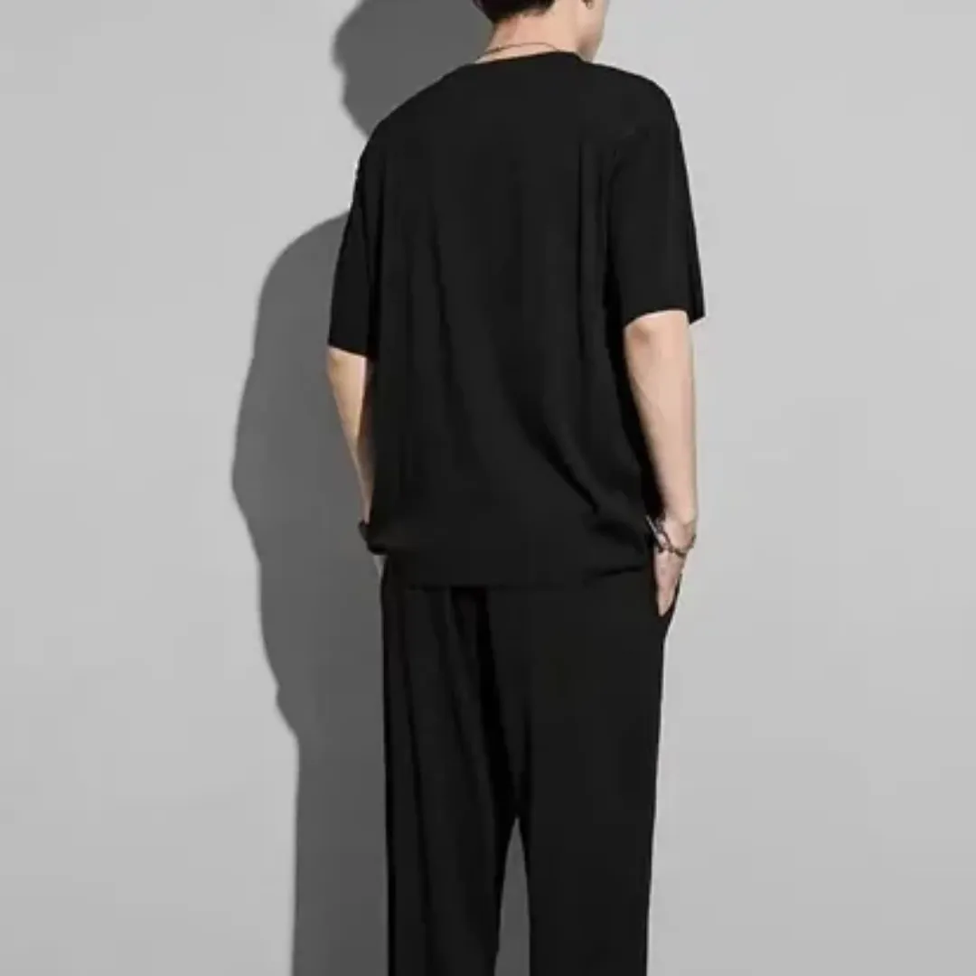 Ensemble Décontracté Homme à Rayures – T-shirt et Pantalon Ample