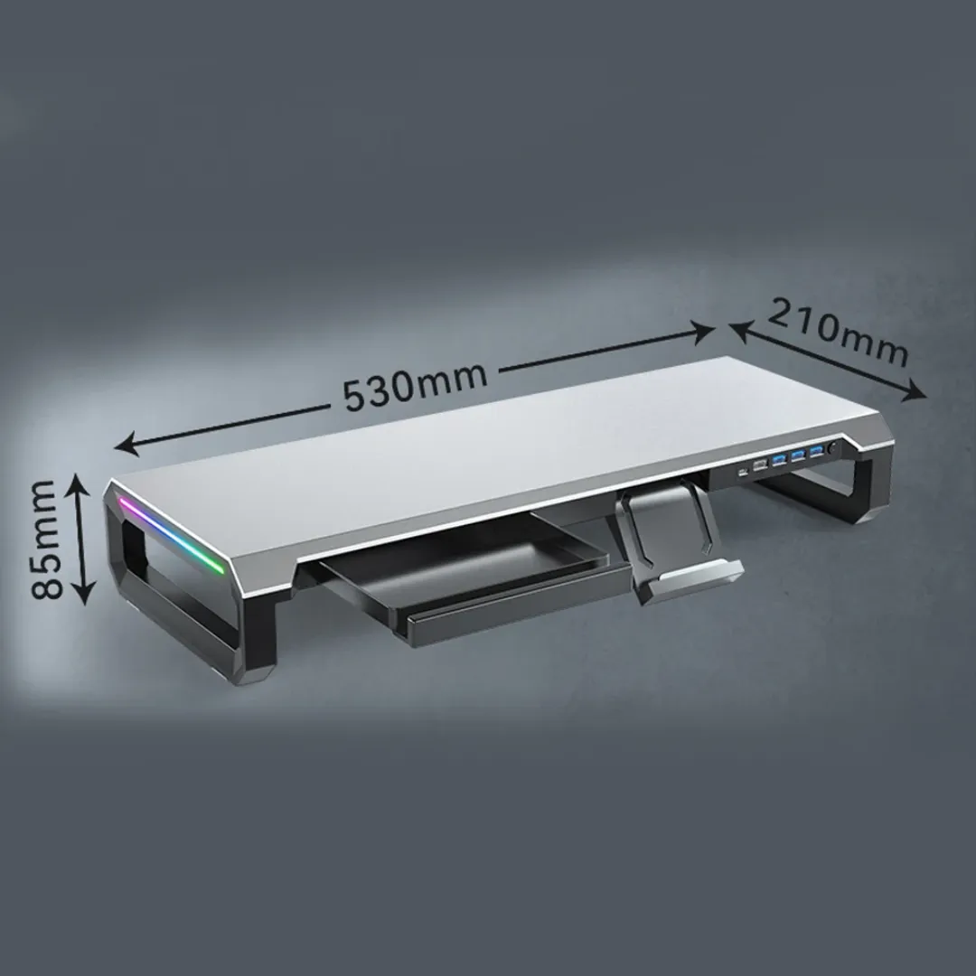 Support de moniteur multifonction avec 4 ports USB – Tiroir intégré – Refroidissement passif – Design ergonomique
