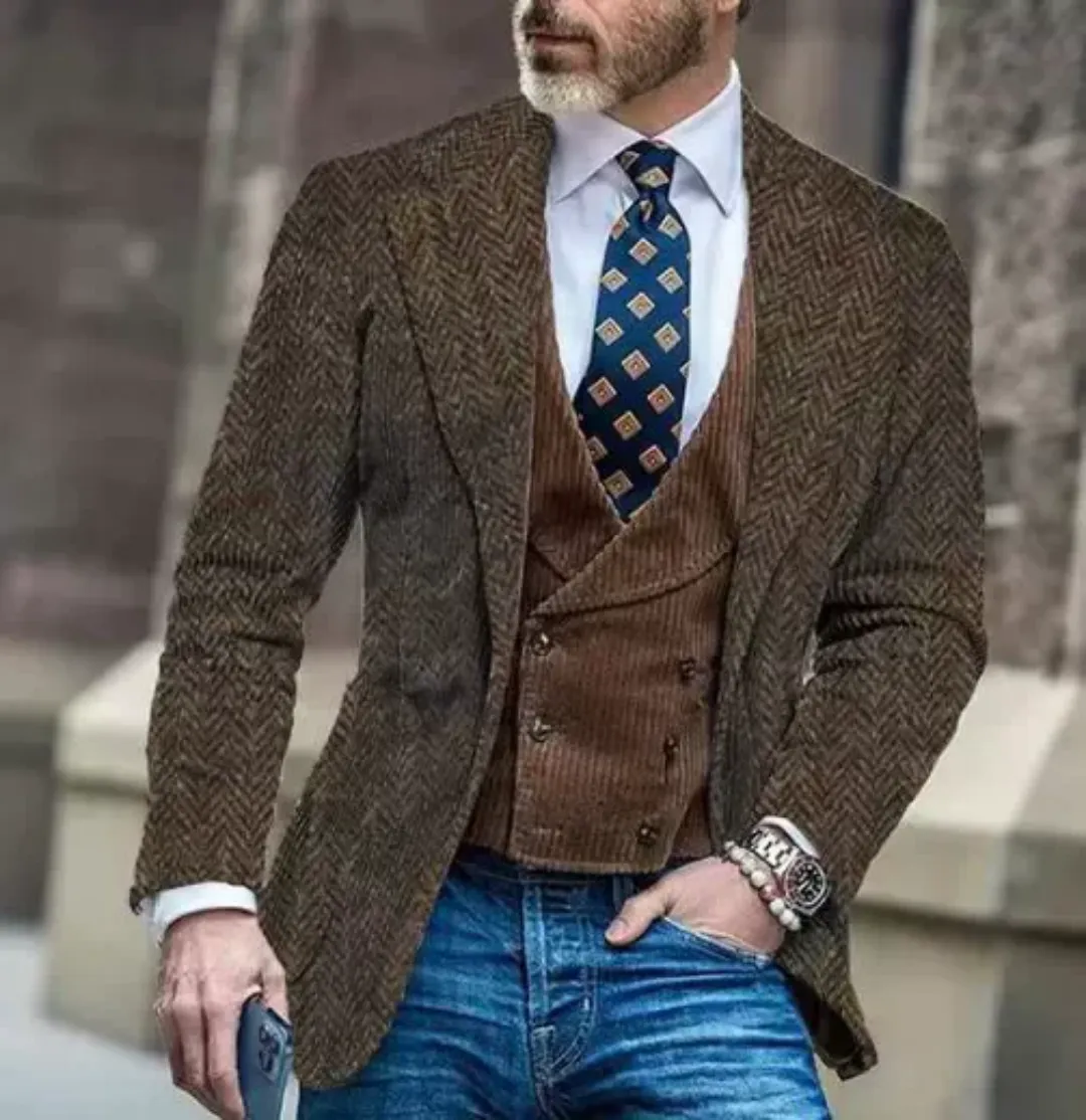 Veste Blazer Homme Élégant Camouflage en Velours Côtelé