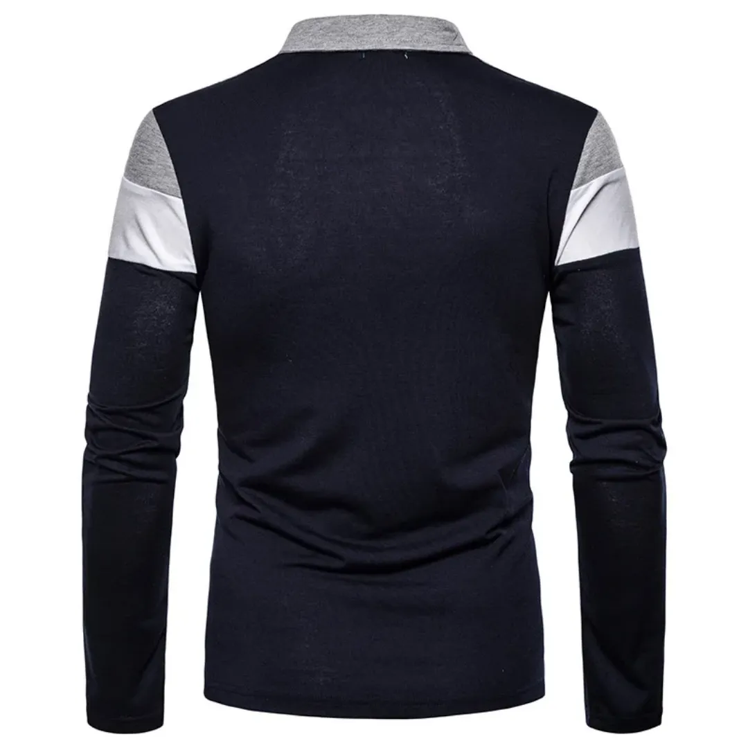 Polo Homme Manches Longues à Rayures Contrastées