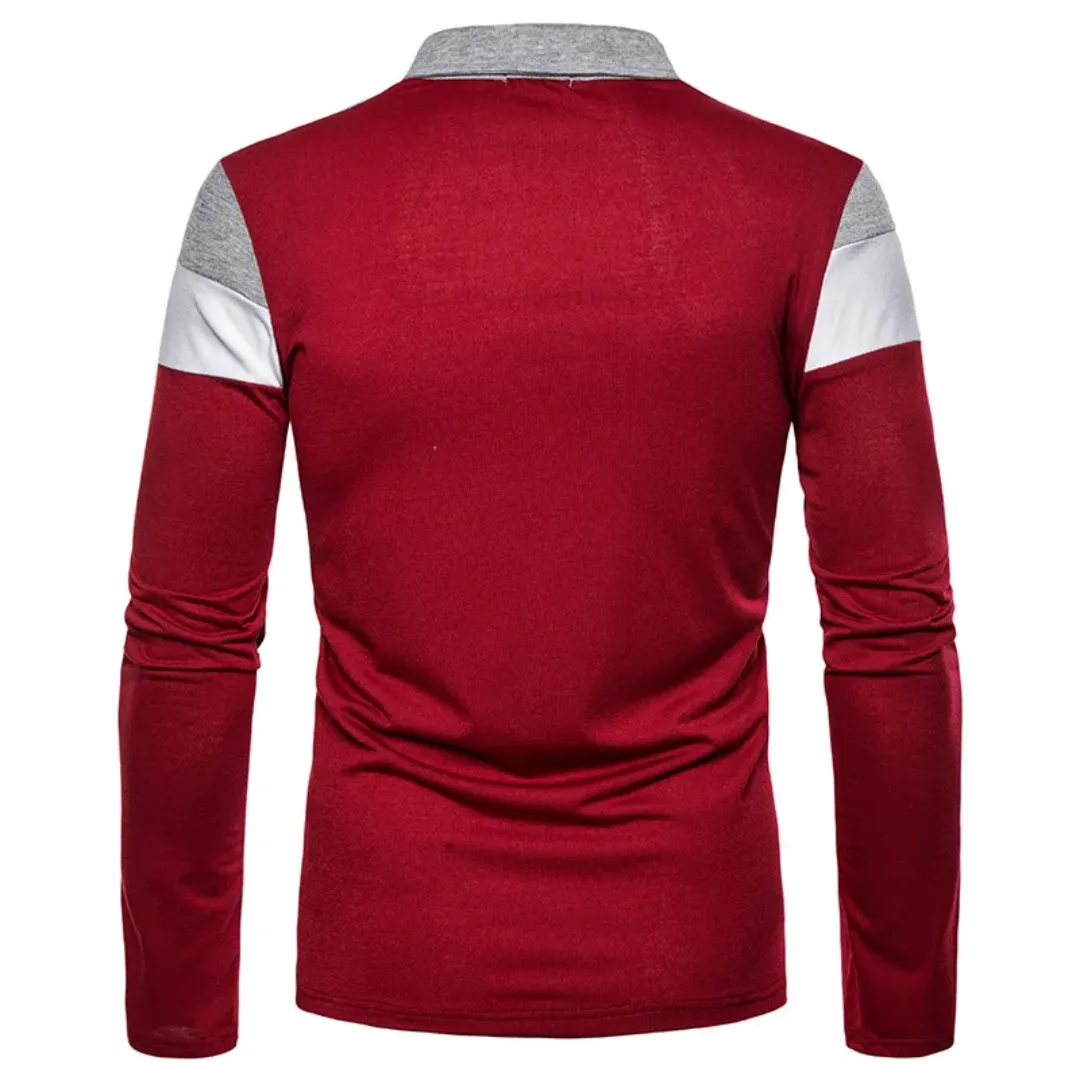 Polo Homme Manches Longues à Rayures Contrastées