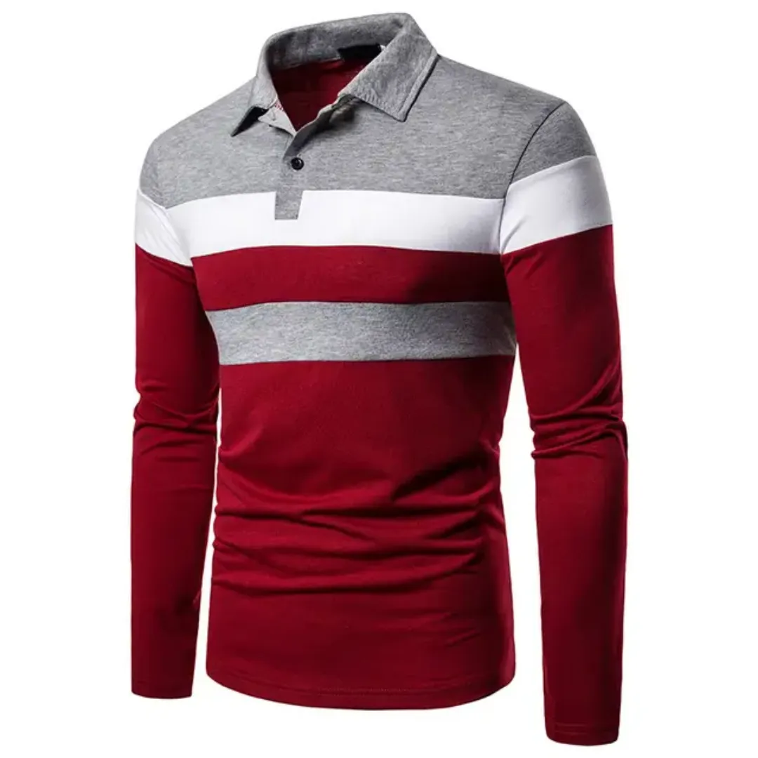 Polo Homme Manches Longues à Rayures Contrastées