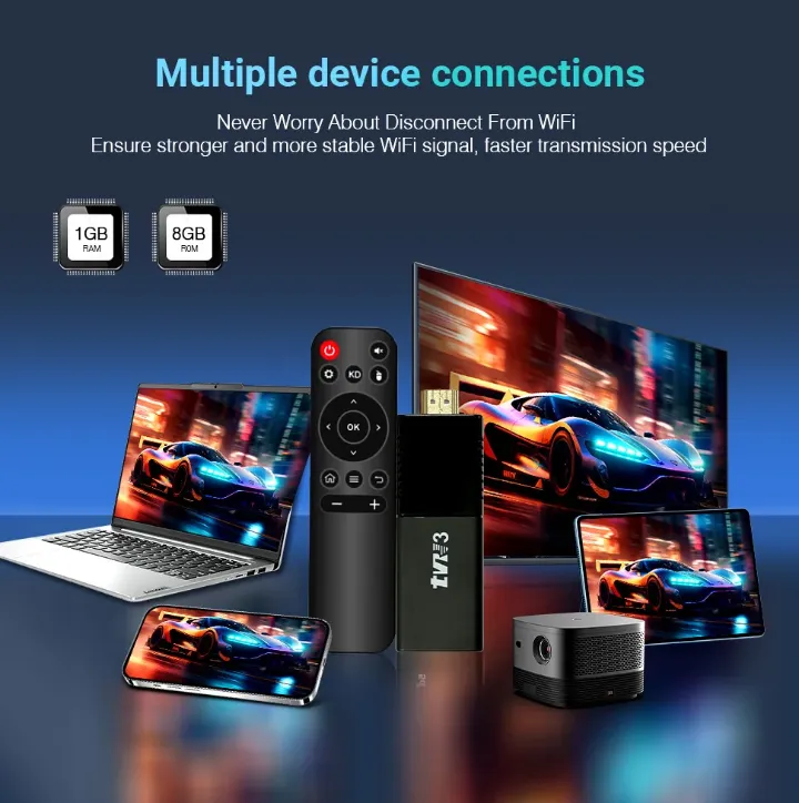 Clé TV Android 15.0 OM – TV Stick 4K avec Amlogic S905L, WiFi 2.4G, Google TV et Télécommande