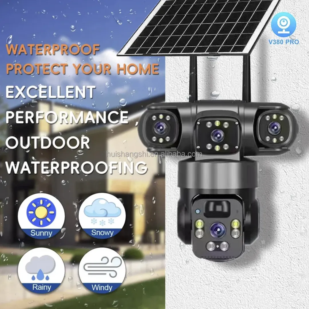 Caméra de Surveillance Solaire 4G PTZ 15MP – Vision Nocturne 8K, Détection de Mouvement, Audio Bidirectionnel, IP66 Étanche, 3 Objectifs Réels