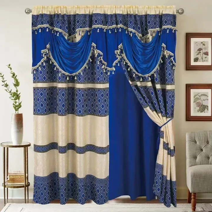 Rideaux Décoratifs Haut de Gamme avec Voilage – Style Royal à Franges Dorées