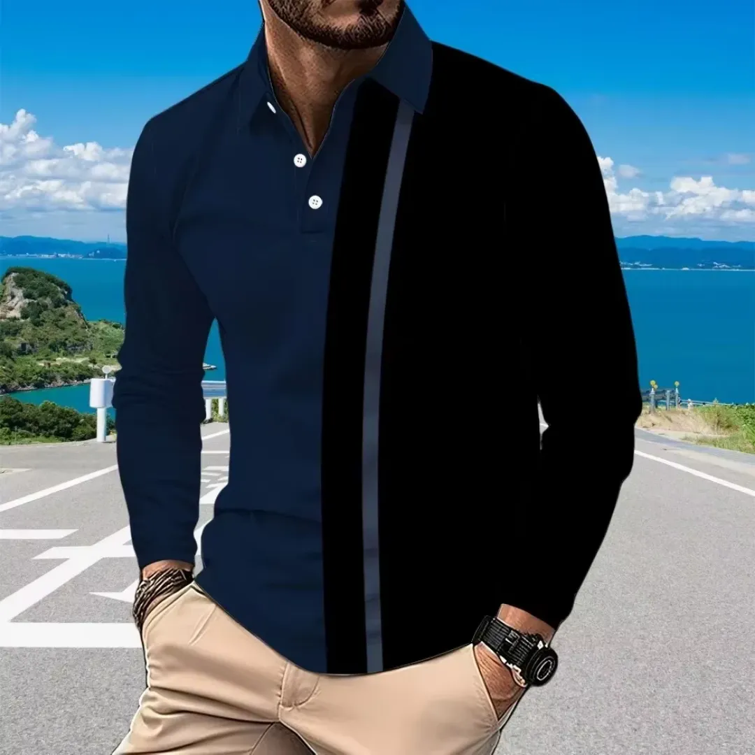 Chemise Homme Bicolore Élégante – Noir & Beige à Manches Longues