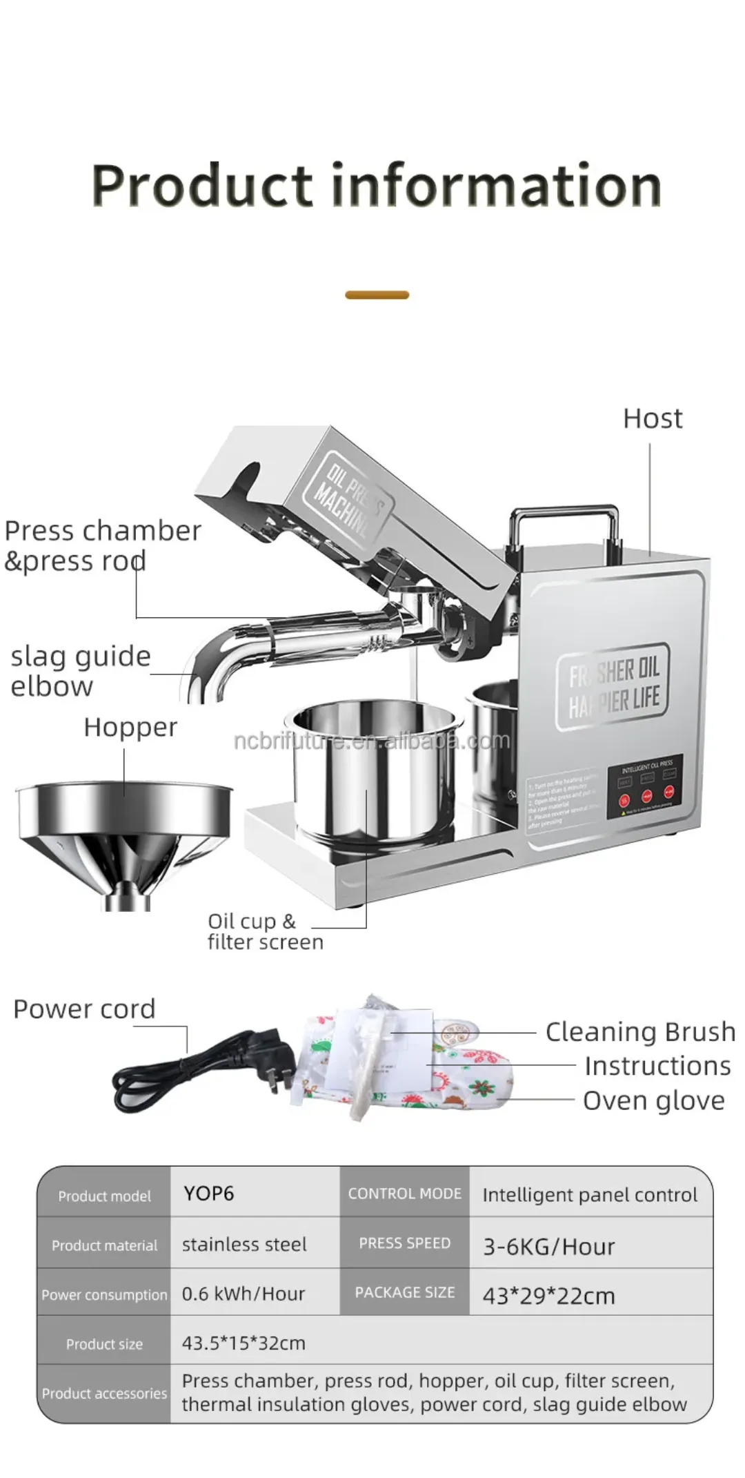 Presse à huile domestique automatique en acier inoxydable – 3 à 5 kg/h – Froid & Chaud – Pour cacahuètes, graines, noix, sésame, coco