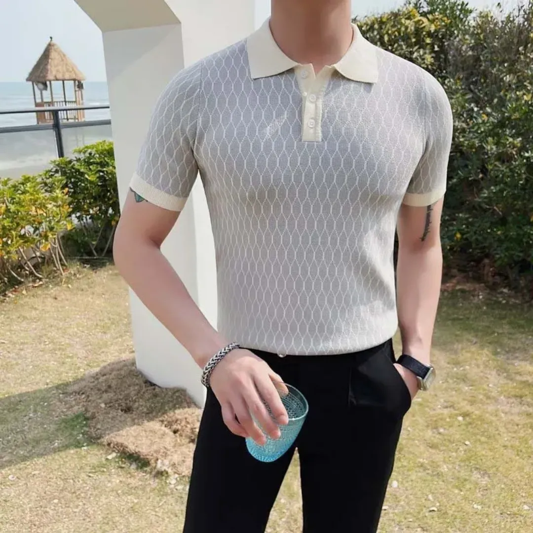 Polo Homme Élégant Blanc avec Détails Gris – Manches Courtes