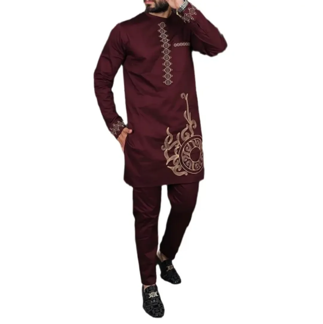 Ensemble Traditionnel Homme Brodé – Bleu Nuit Élégant