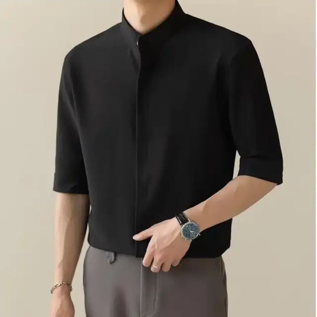Chemise Homme Col Mao Élégante – Manches Mi-longues