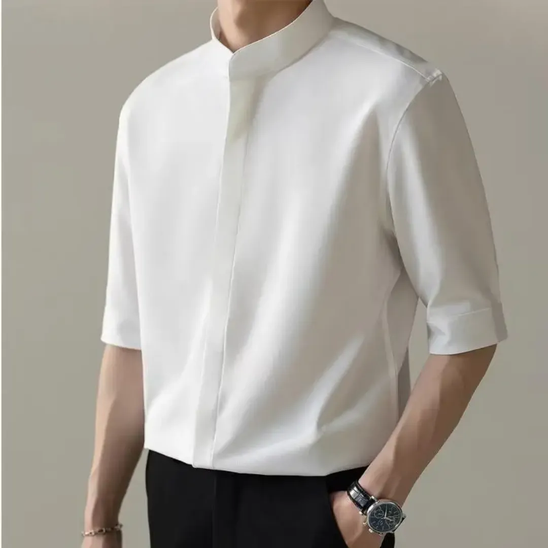 Chemise Homme Col Mao Élégante – Manches Mi-longues