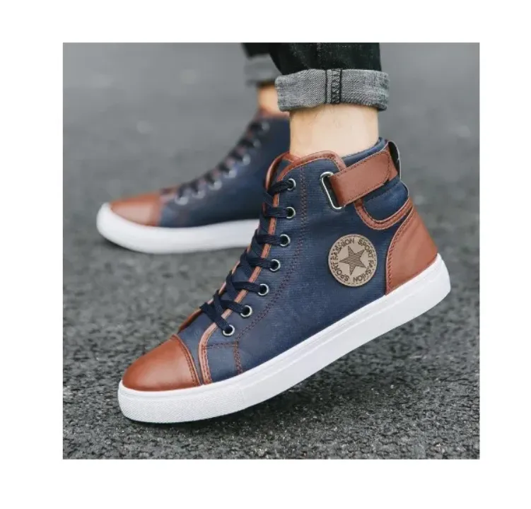 Baskets Montantes Homme Style Urbain – Toile et Simili Cuir, Confortables et Tendance
