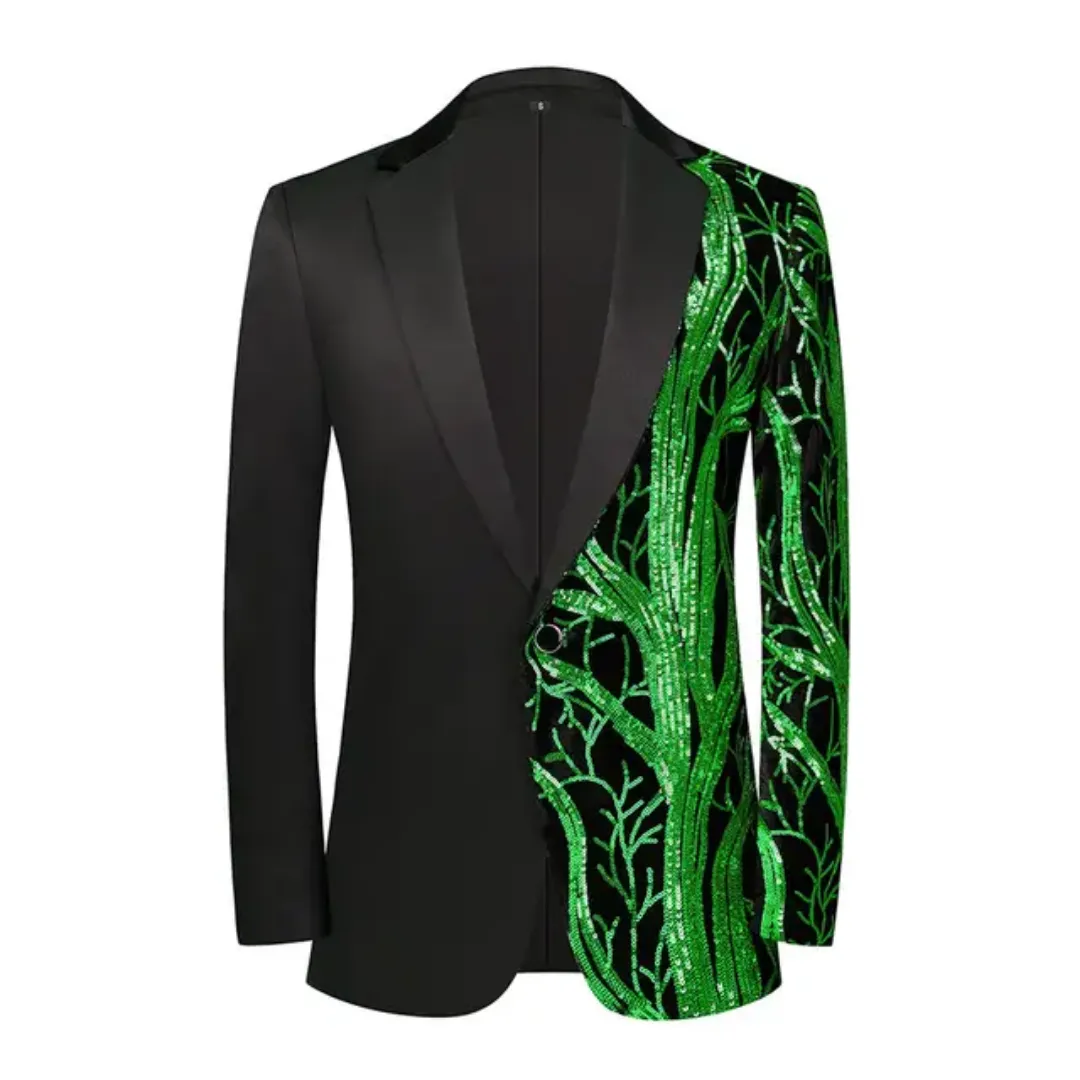 Veste de Costume Homme Bicolore Élégante – Motif Violet Pailleté Asymétrique