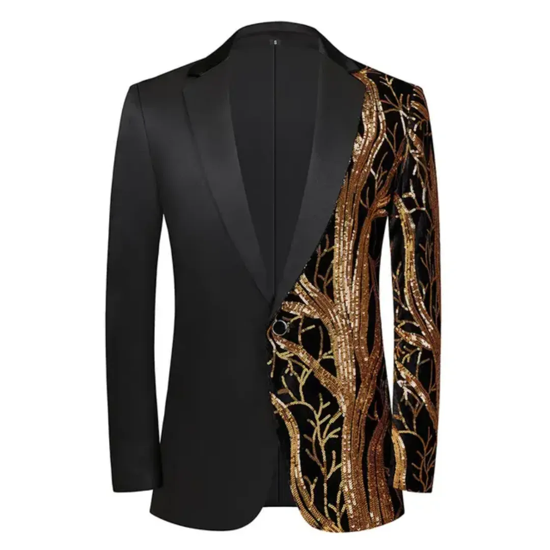 Veste de Costume Homme Bicolore Élégante – Motif Violet Pailleté Asymétrique