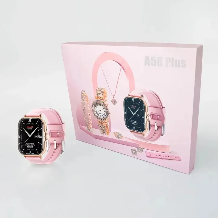 Coffret Cadeau A58 Plus – Montre Connectée, Bijoux & Accessoires (9 en 1)