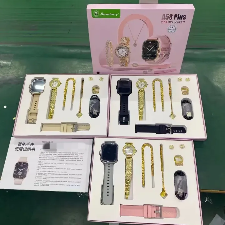 Coffret Cadeau A58 Plus – Montre Connectée, Bijoux & Accessoires (9 en 1)