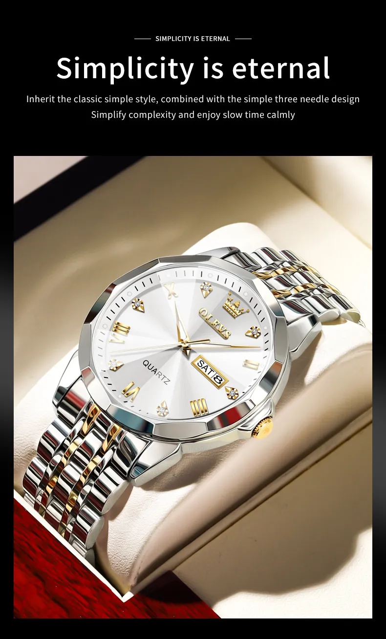 Montre Homme Élégante Quartz – Bracelet Acier Inoxydable Bicolore