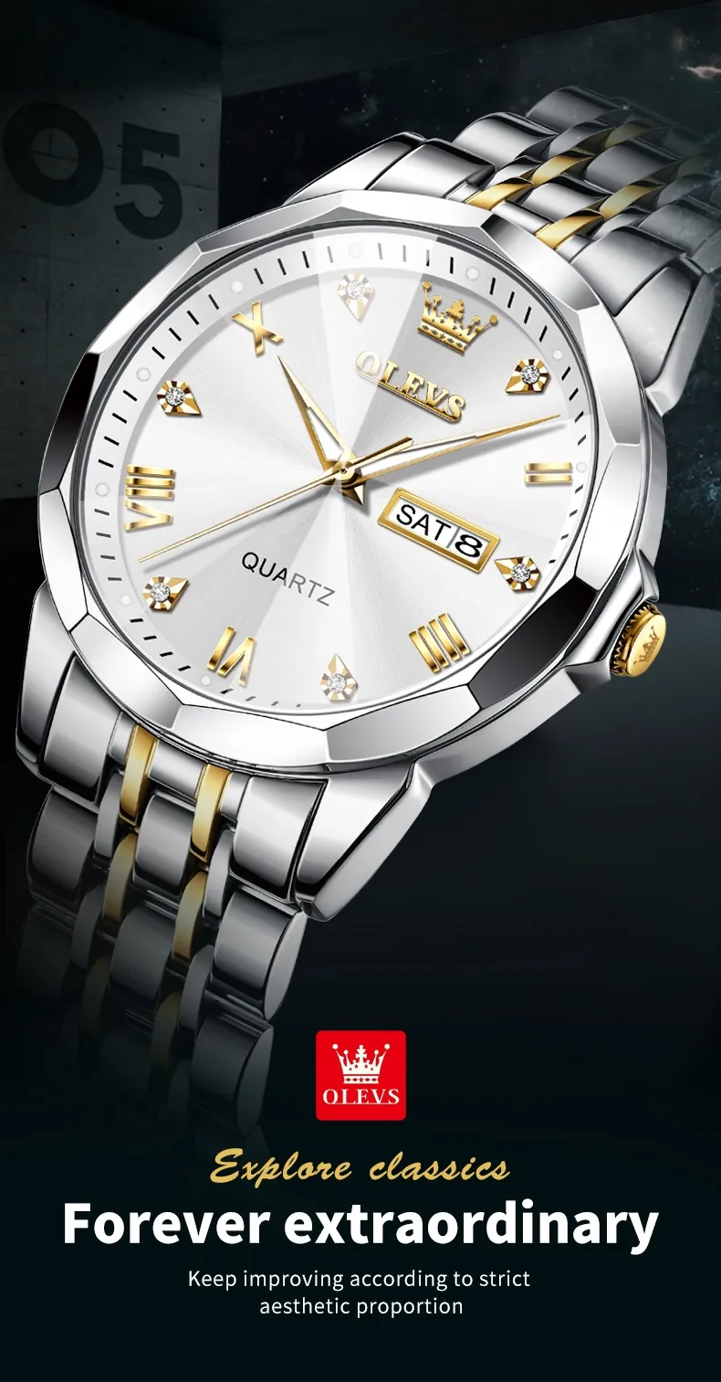 Montre Homme Élégante Quartz – Bracelet Acier Inoxydable Bicolore