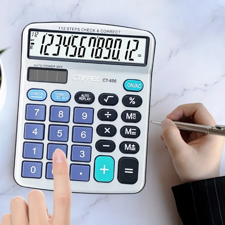 Calculatrice de Bureau à Grand Écran 12 Chiffres – Vérification & Correction 112 Étapes