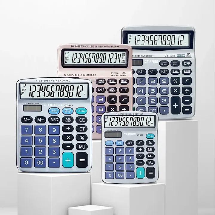 Calculatrice de Bureau à Grand Écran 12 Chiffres – Vérification & Correction 112 Étapes