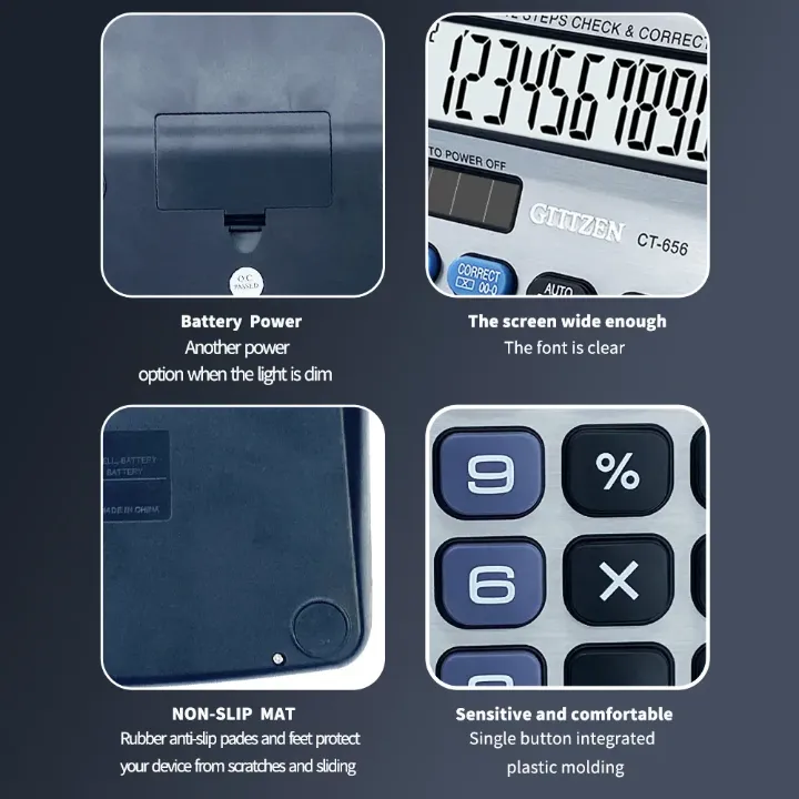 Calculatrice de Bureau à Grand Écran 12 Chiffres – Vérification & Correction 112 Étapes