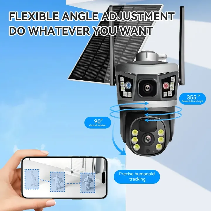 Caméra de Surveillance 4G & Wi-Fi 2K Quad HD avec Panneau Solaire – Vision Nocturne, Détection de Mouvement & Audio Bidirectionnel