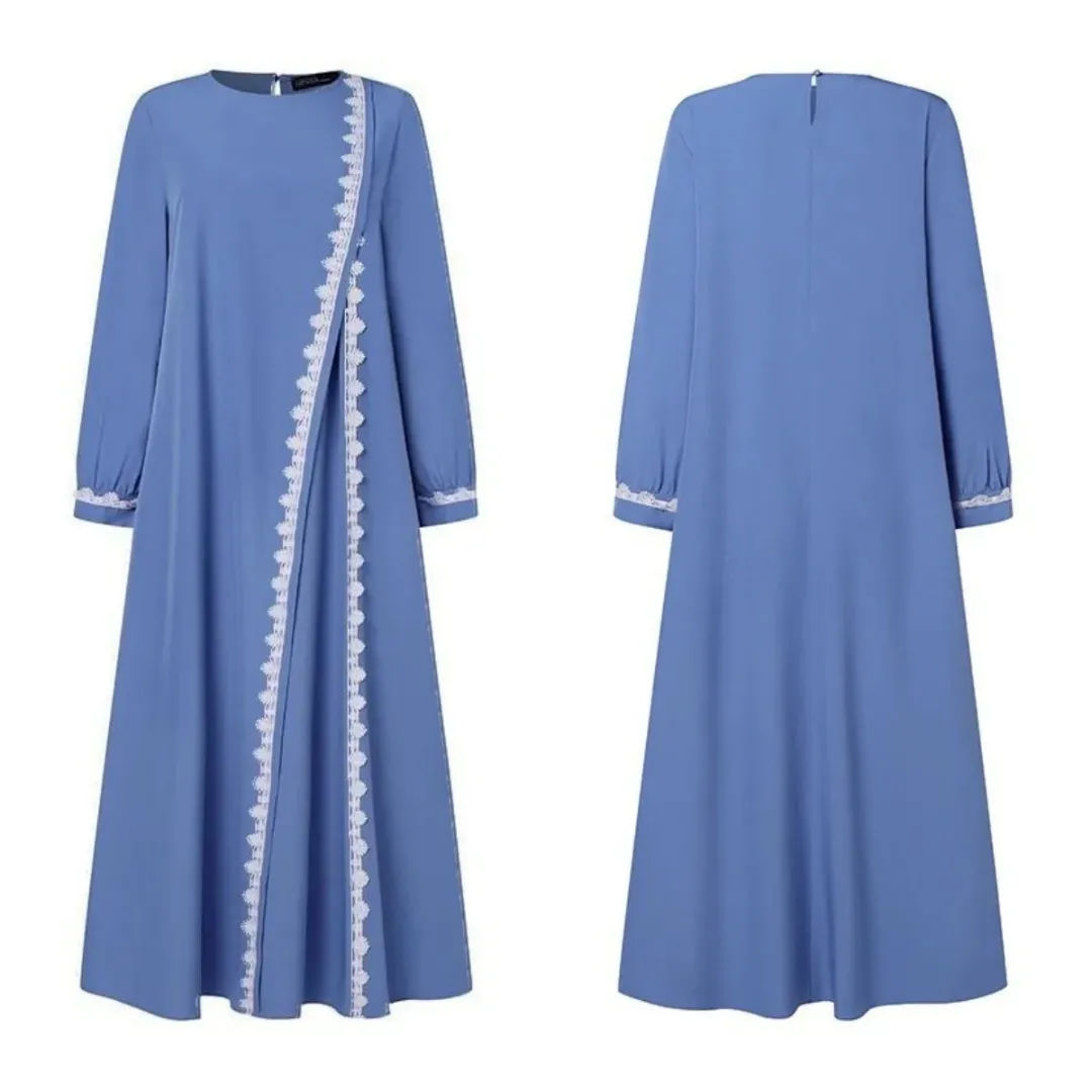 Abaya Mousseline Décontractée à Broderie – Robe Longue Islamique Élégante pour Femmes Musulmanes