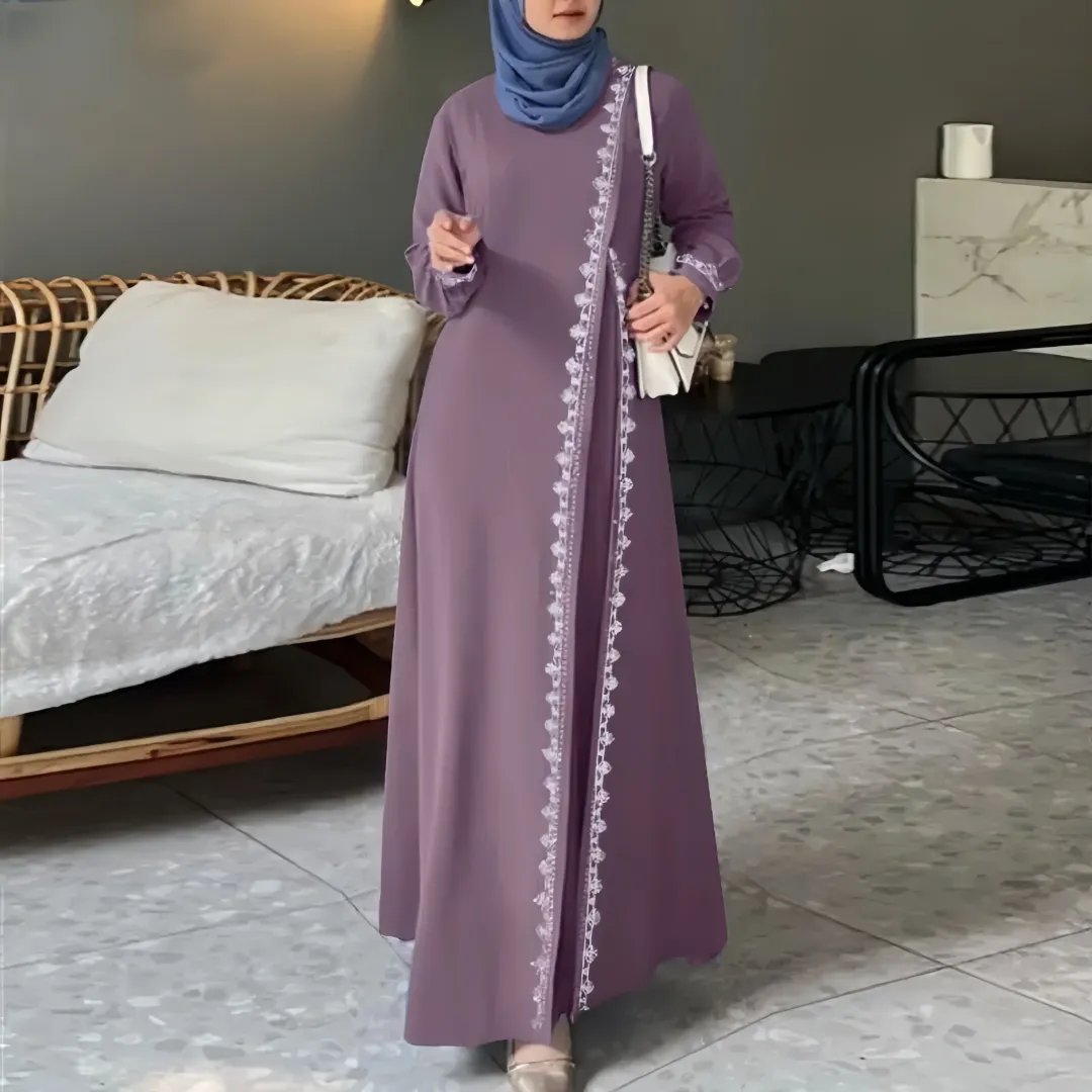 Abaya Mousseline Décontractée à Broderie – Robe Longue Islamique Élégante pour Femmes Musulmanes