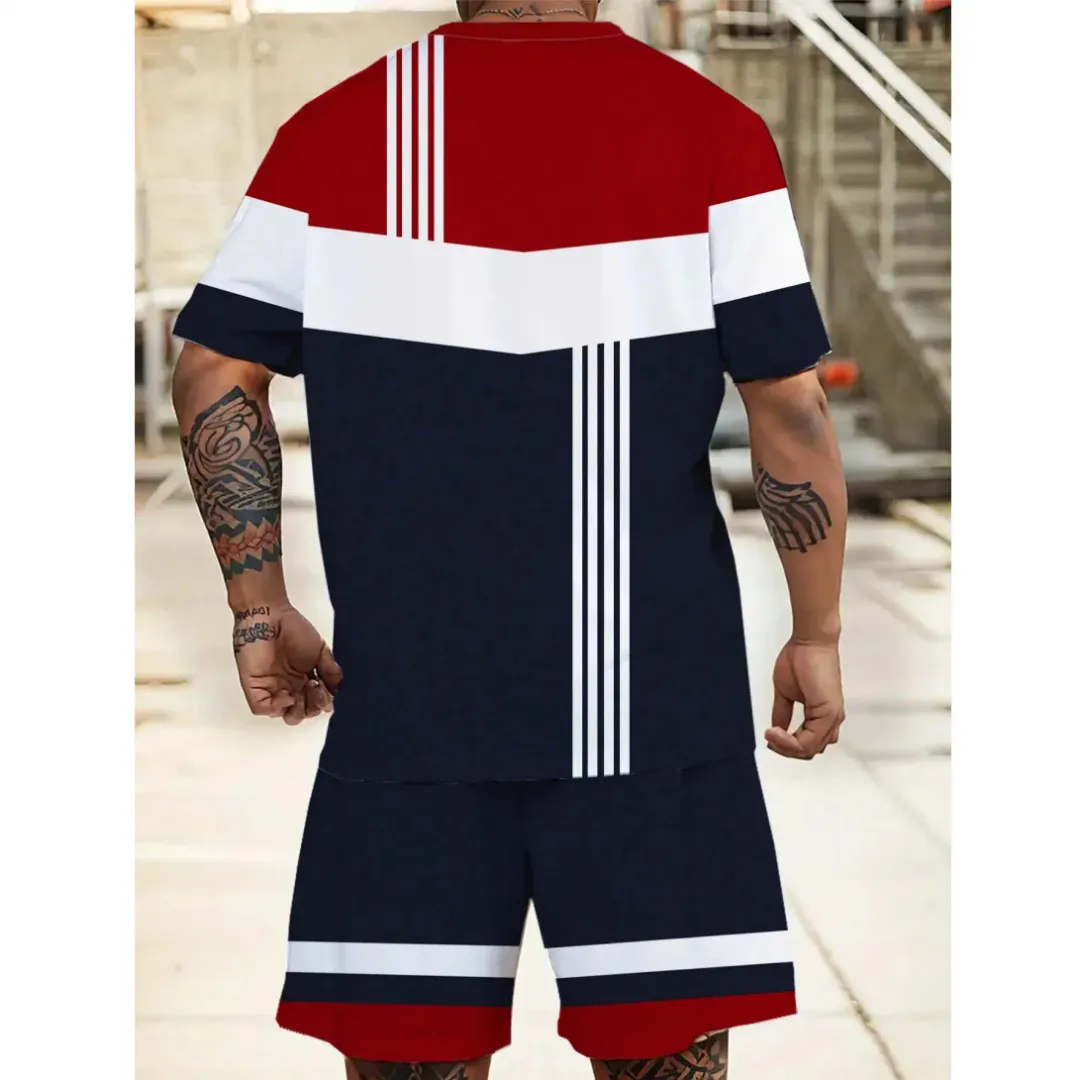 Ensemble Décontracté Homme Grande Taille – T-shirt et Short à Motifs Géométriques