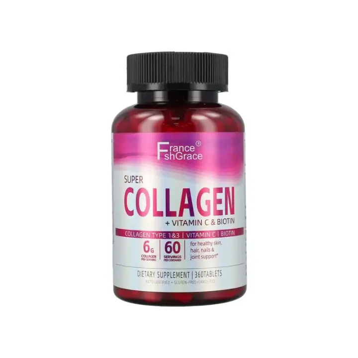 Complément Alimentaire Collagène Type 1 & 3 + Vitamine C – Peau, Cheveux, Ongles et Articulations – 250 Comprimés
