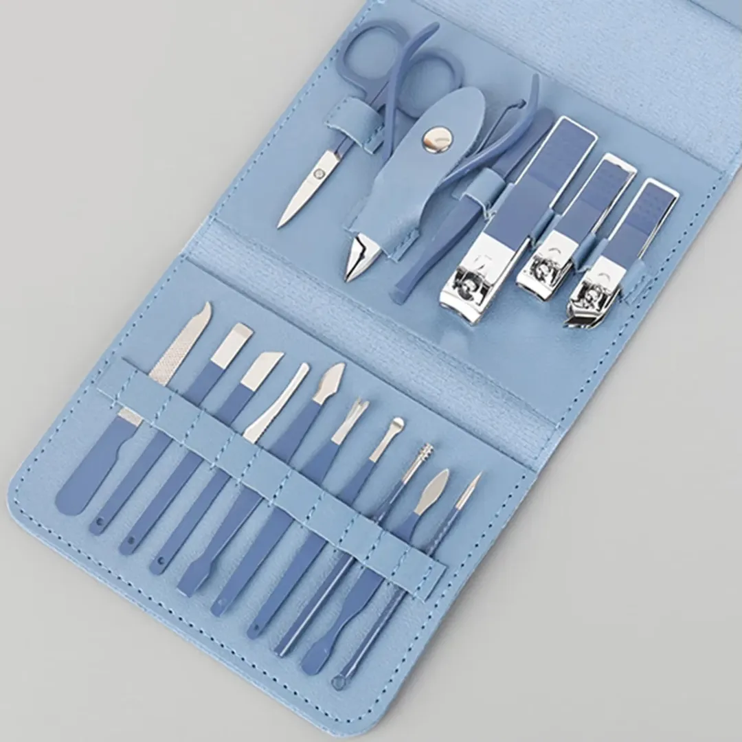 Set Complet de Manucure & Pédicure 16 Pièces en Acier Inoxydable – Coupe-Ongles, Ciseaux & Outils de Soin des Ongles