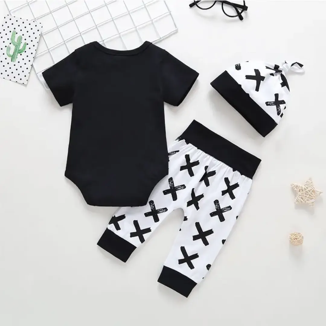 Ensemble Bébé 3 Pièces "Handsome Just Like Dad" – Noir et Blanc