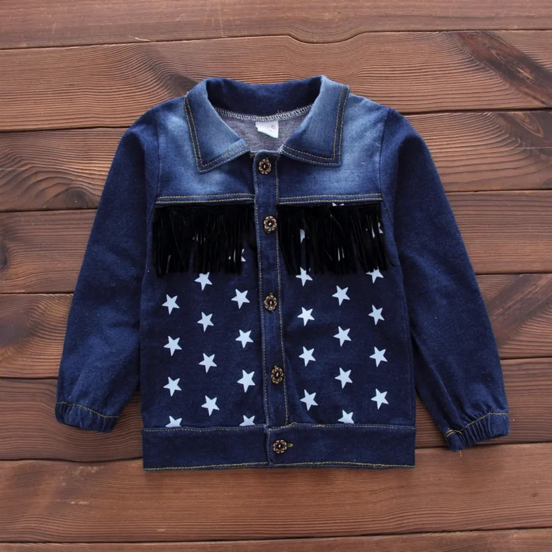 Ensemble Enfant 3 Pièces en Jean – Veste, T-shirt et Pantalon Imprimé