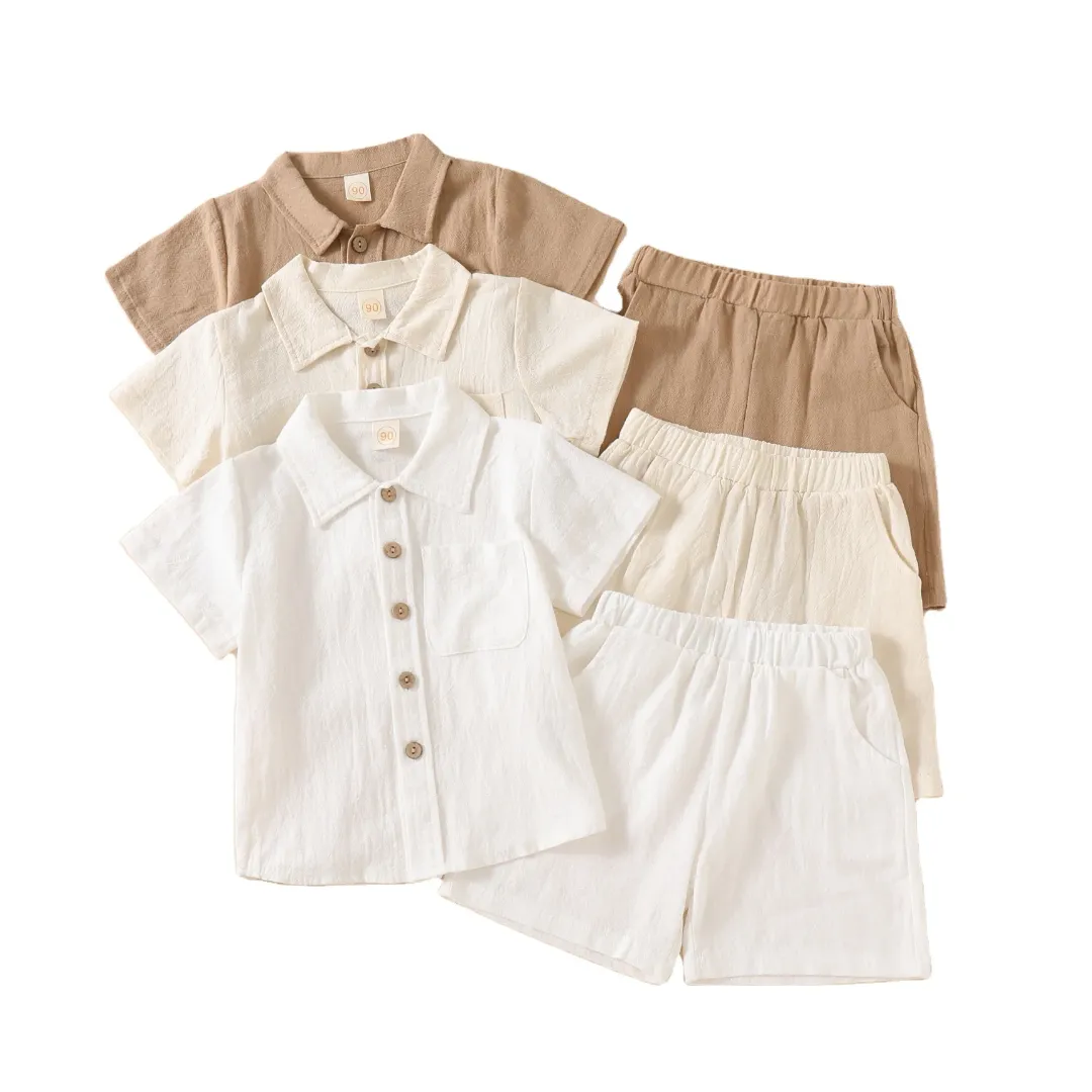 Ensemble Chemise et Short en Coton Lin Respirant pour Enfant – Style Décontracté Été