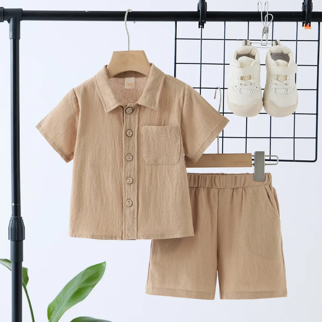 Ensemble Chemise et Short en Coton Lin Respirant pour Enfant – Style Décontracté Été