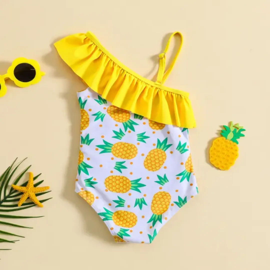 Maillot de bain une pièce fille à volants – Motif ananas