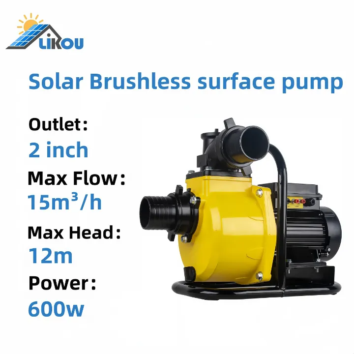 Pompe à Eau Solaire Brushless 600W – Haut Débit 15m³/h, Pression 12m, Sortie 2" pour Irrigation et Agriculture