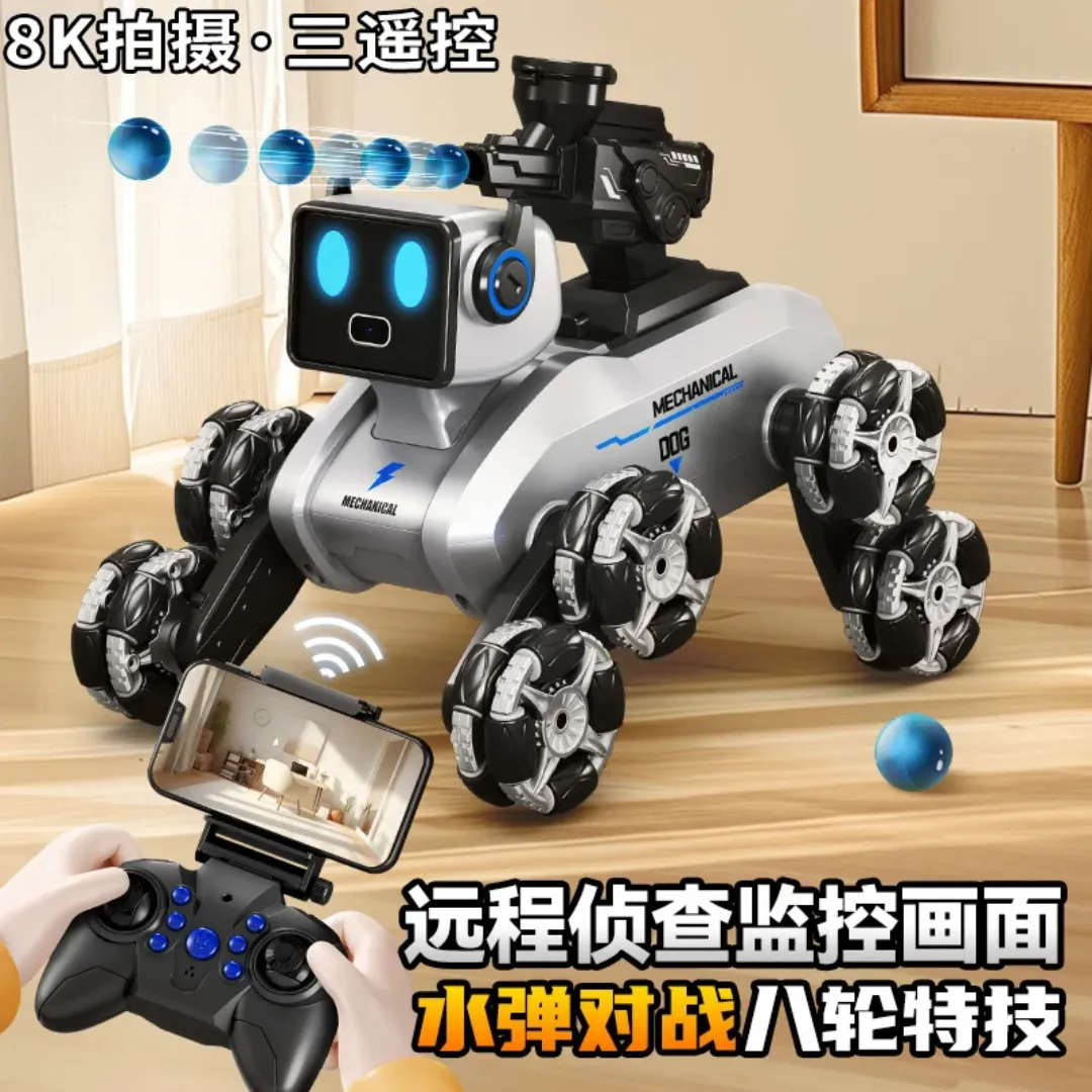 Robot chien AI 8 roues télécommandé avec caméra et bombe à eau