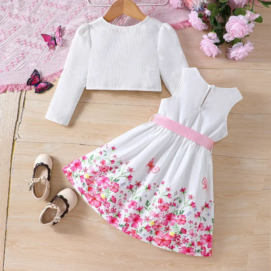 Ensemble robe fille fleurie avec boléro – Élégance printemps/été