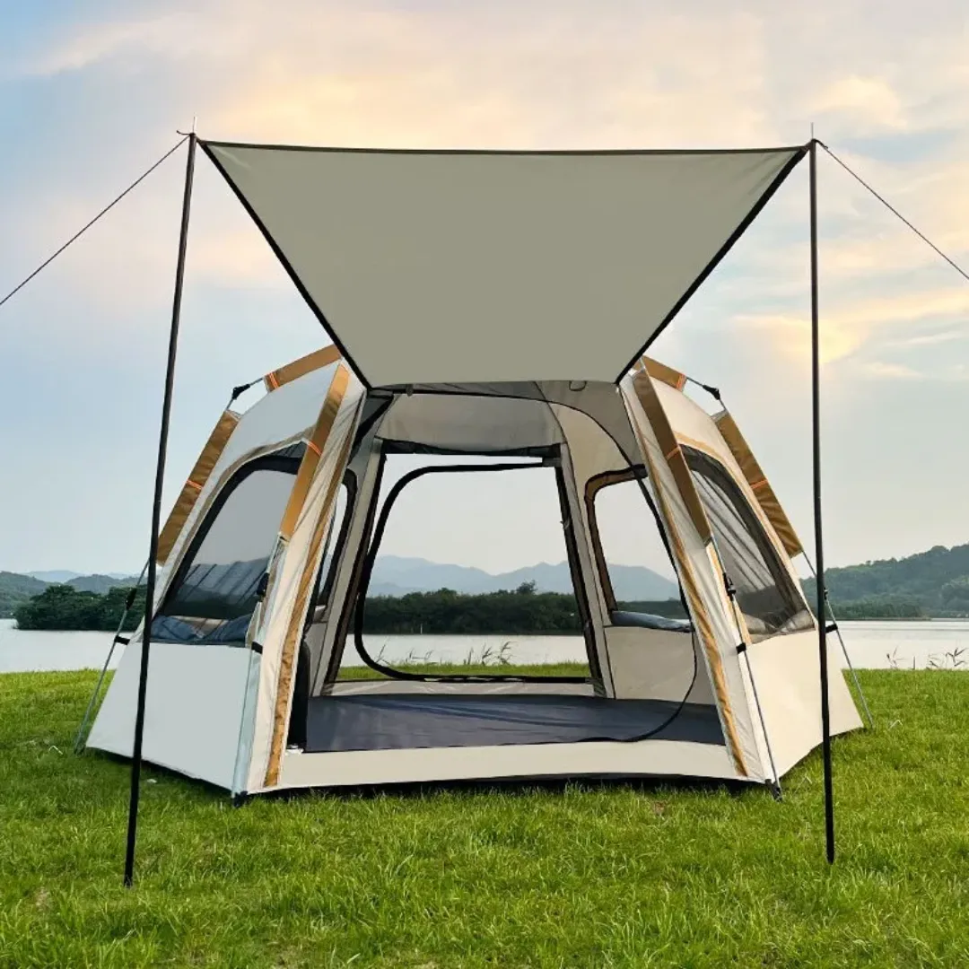 Tente pliante hexagonale 4 saisons – 3 à 6 personnes | Automatique, imperméable, Oxford épais