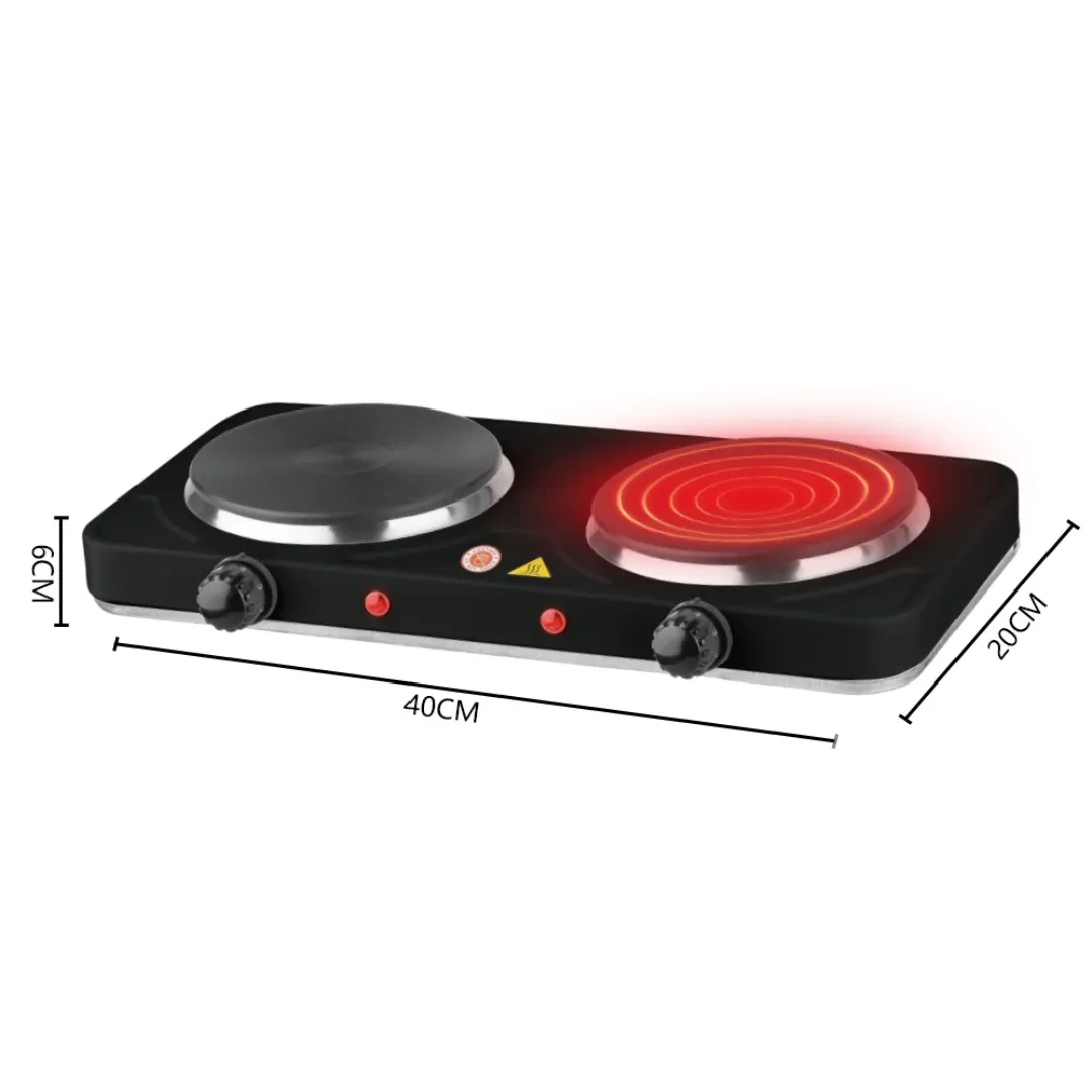 Plaque Chauffante Électrique Double RAF – 2000W, 2 Feux Indépendants, Chauffage Rapide