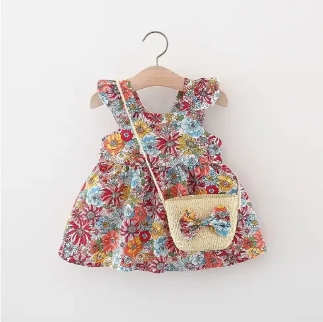 Robe fleurie bébé fille avec sac assorti – Style été chic