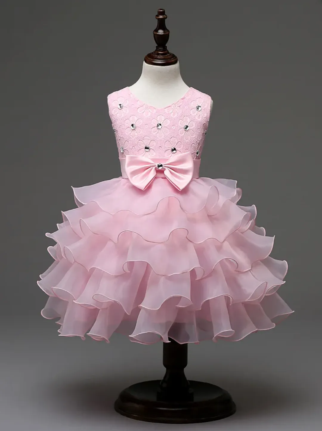 Robe de cérémonie fille – Tulle rouge à volants et nœud chic