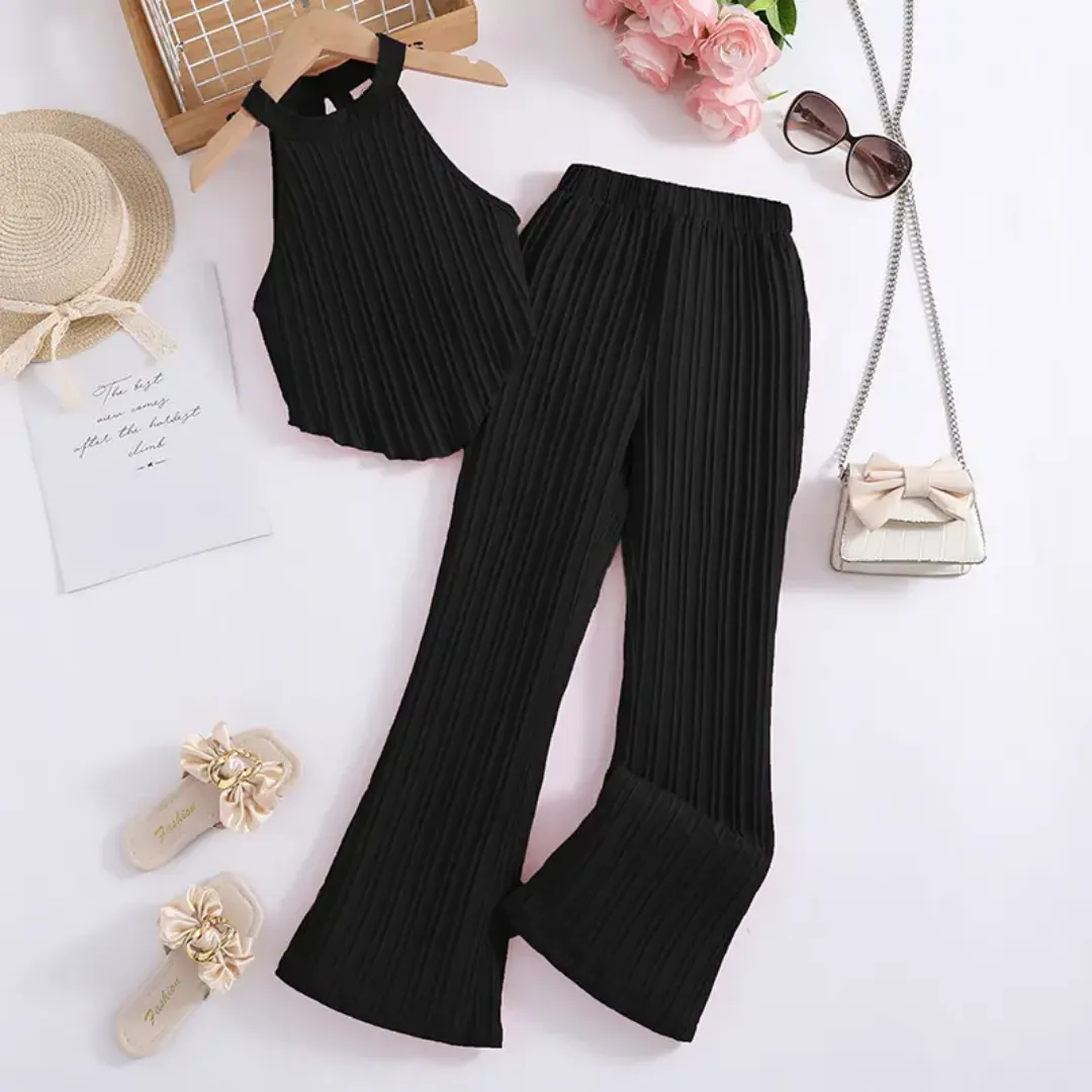 Ensemble fille chic 2 pièces – top sans manches + pantalon large