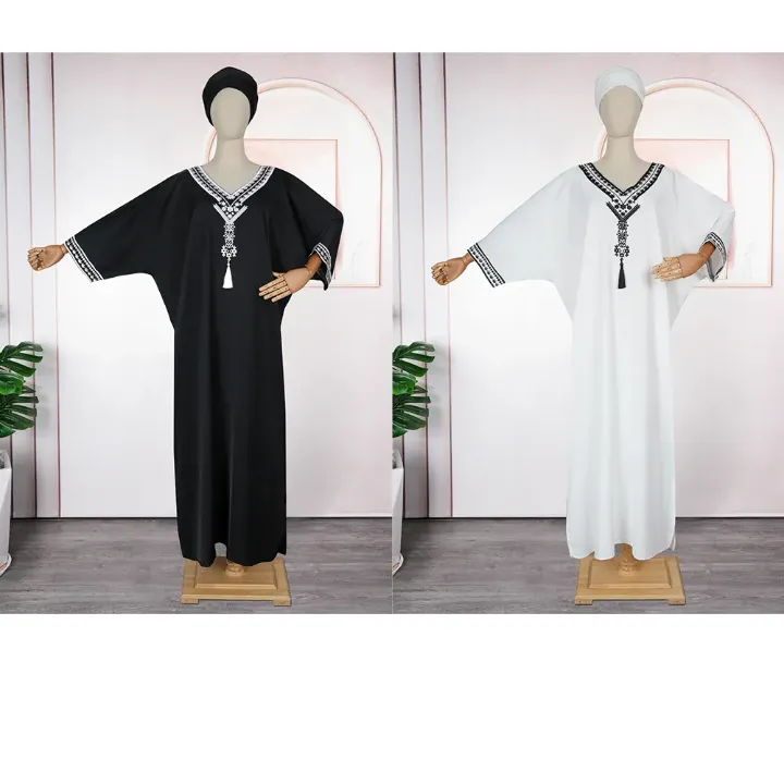 Caftan Long Traditionnel Femme – Robe Orientale Chic à Broderie et Manches Amples