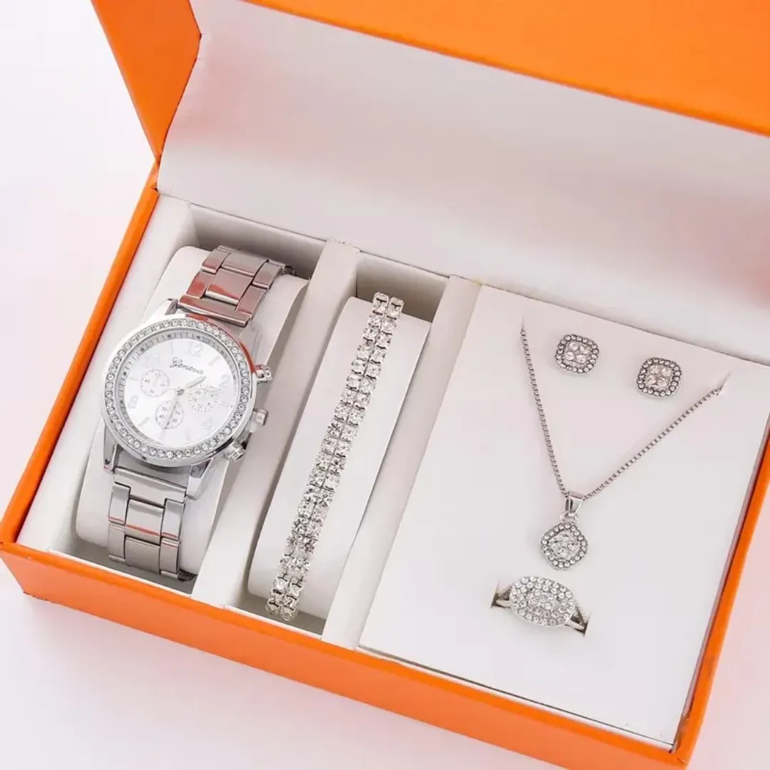 Ensemble de montre à quartz pour femmes avec bijoux - 6 pièces
