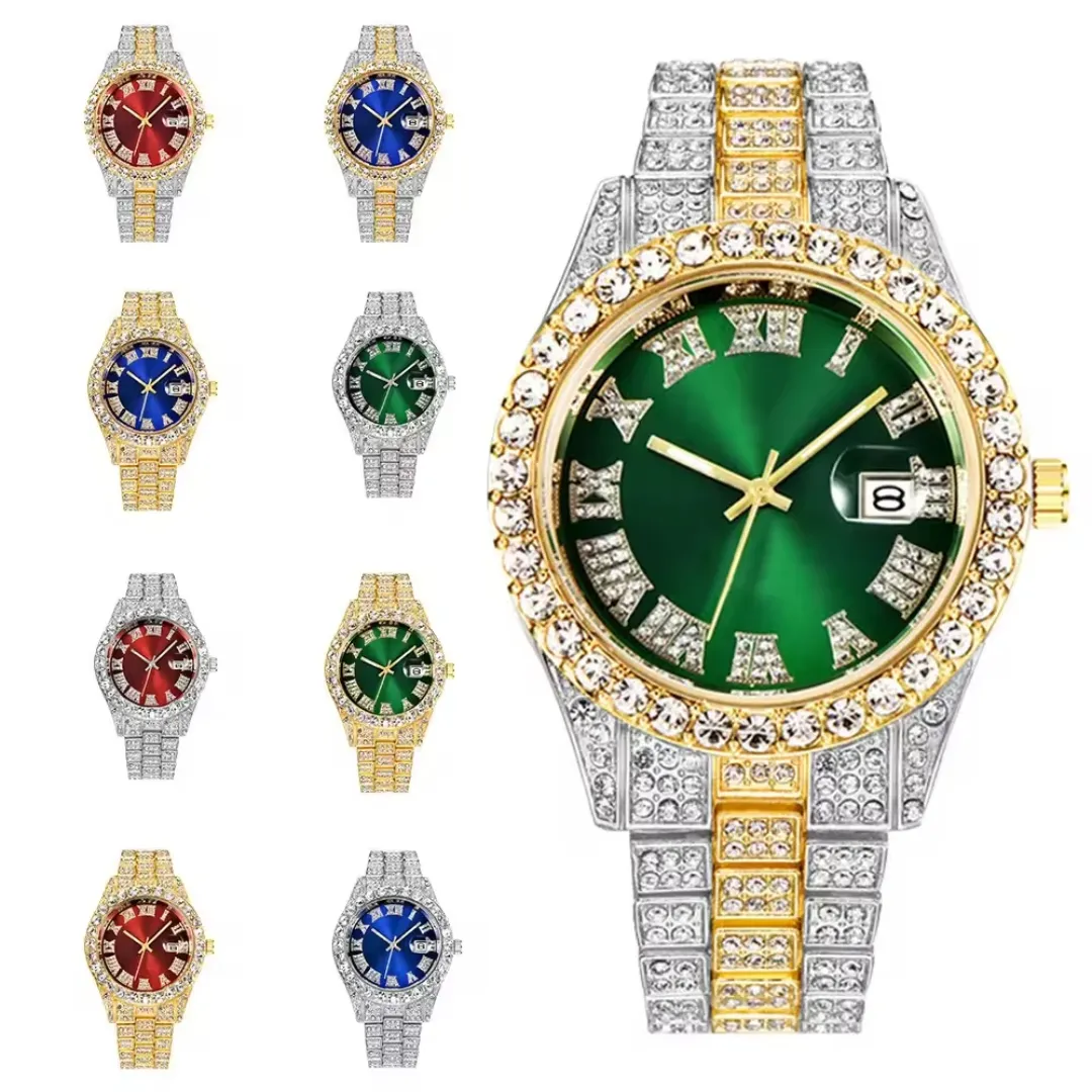 Ensemble Montre à Quartz Bling Glacé avec Collier et Bracelet