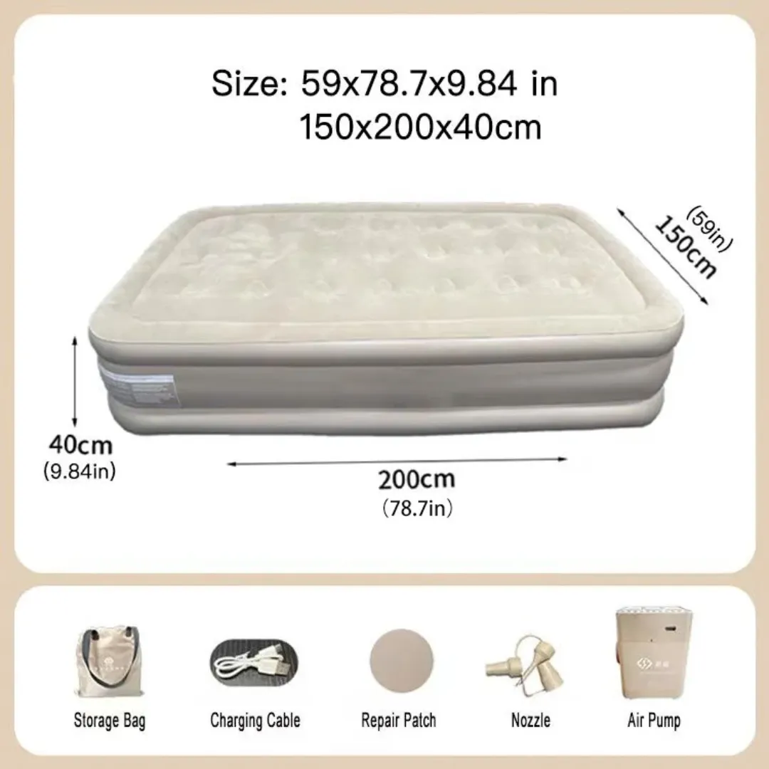 Matelas de camping autogonflant Lit gonflable avec pompe rechargeable intégrée (203x152x40cm) 2 places